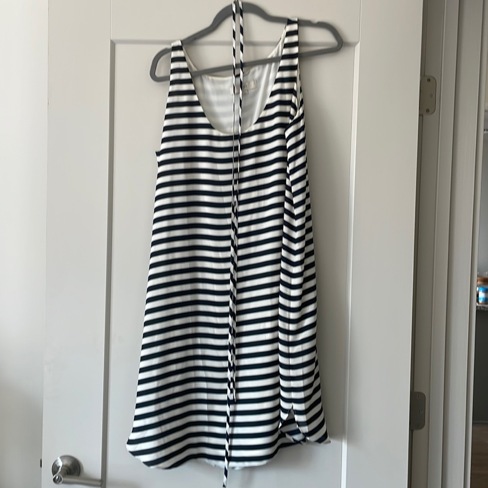 Loft size L navy and white shirttail dress with tie